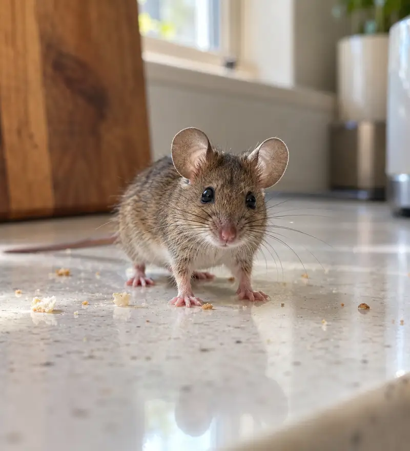 House mouse on a kitchen bench